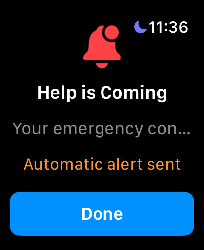 Apple Watch showing help is coming